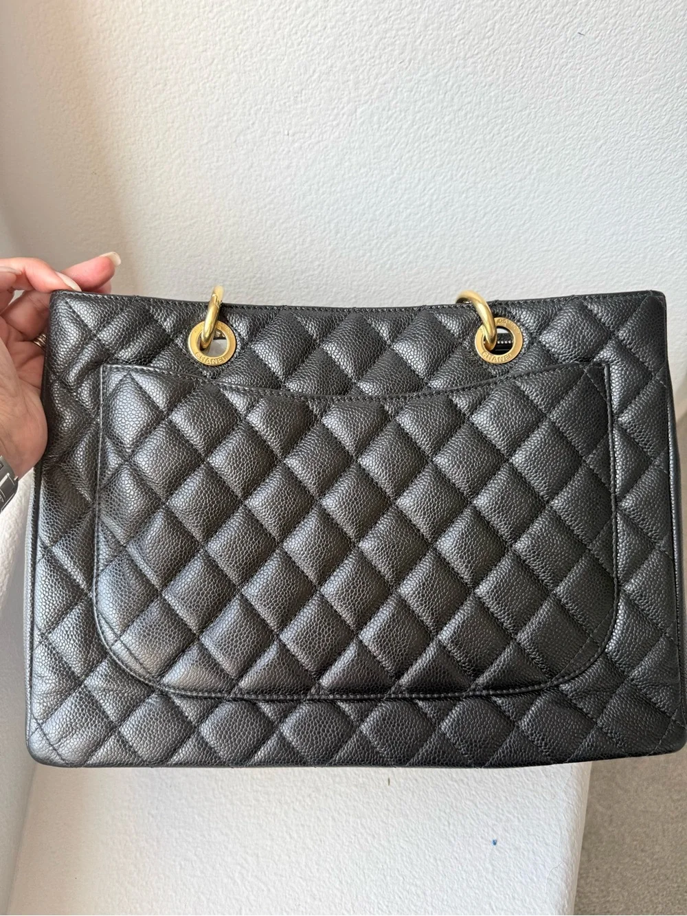 CHANEL Grand Shopping Tote Black Caviar Leather with Gold Hardware - Authentic